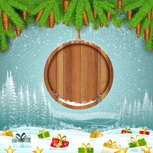 Wood barrel with christmas background design vector 04 wood design christmas barrel background   