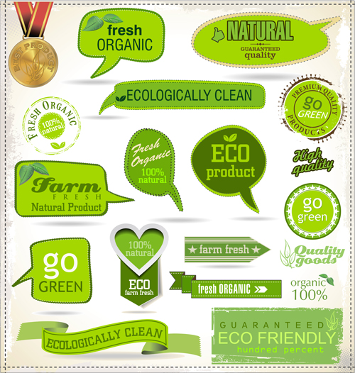 Green natural ribbon with labels vector ribbon natural labels label green   