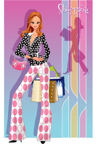 girls shopping set 140 vector Vector figure trend figures shopping bags handbags fashion beautiful beauty bags   