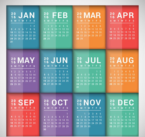 Colored 2016 calendar shining vector shining colored calendar 2016   
