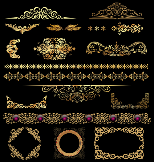 Set of Golden ornament Borders design vector 01 ornament golden borders border   