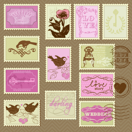 Postcard love with Stamp vector 01 postcard love   