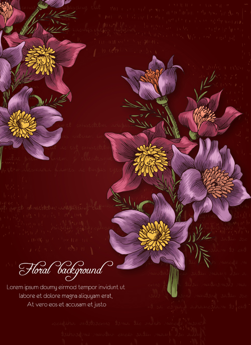 Retro background with floral vector 02 Retro font floral background   