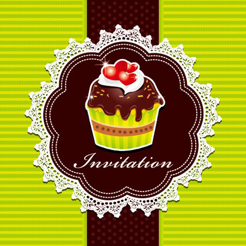 Cute Cupcakes Invitations cards vector set 01 invitation cute cupcake cards card   