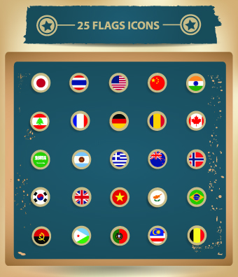 25 Kind Vintage Flags icons vector vintage kind icons icon   