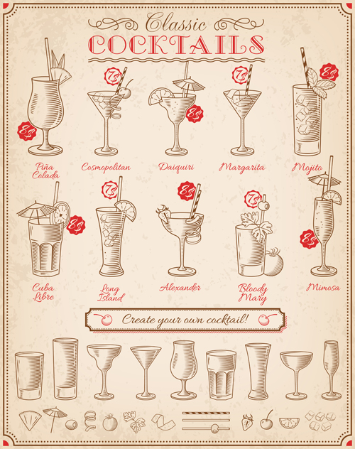 Cocktails menu illustration vctor 02 menu illustration cocktails   