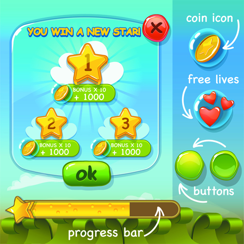 Cute game button and other design elements 04 game element design elements button   