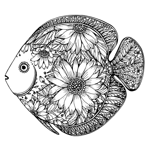 Fish with floral design vector   