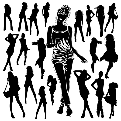 Different Women Silhouettes vector material 04 women silhouettes silhouette material different   