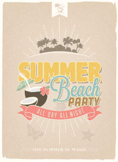 Vintage poster happy summer design vector 01 vintage summer poster happy   