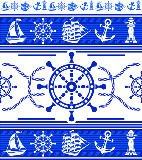 Nautical elements blue seamless pattern vector 02 seamless pattern nautical elements blue   