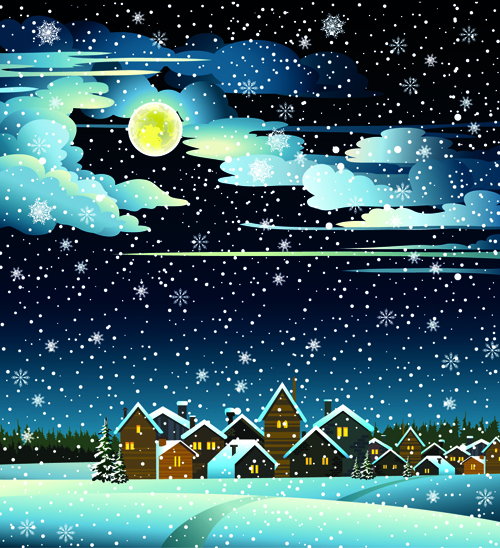 Charming Winter Night landscapes design vector 03 winter night landscape Charming   