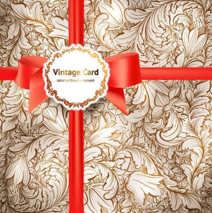 Floral pattern with red ribbon background vector pattern European background   