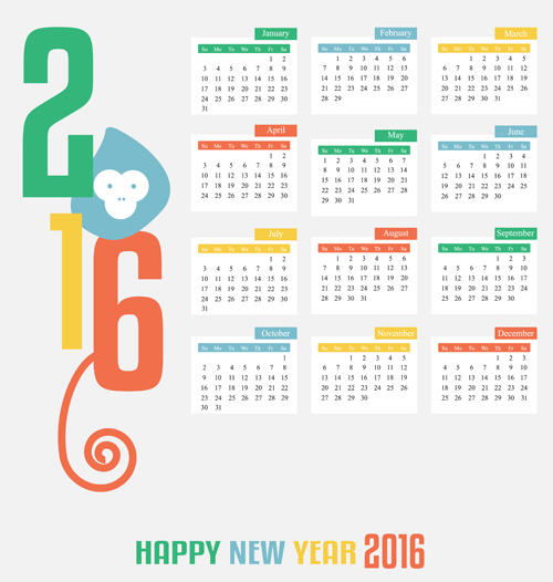 2016 monkey calendars vintage styles vector vintage styles monkey calendars 2016   
