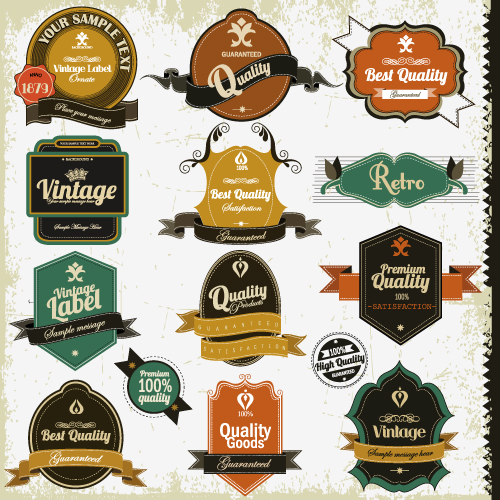 Set of Vintage badges & labels vector 01 vintage Retro font labels label badges   