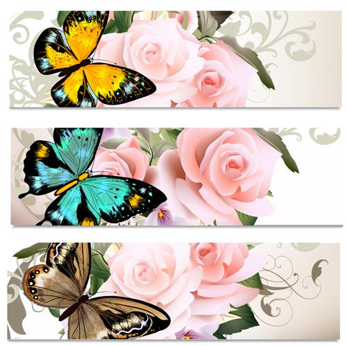 Flowers and butterflies banners vectors 02 flowers flower butterflies banners banner   