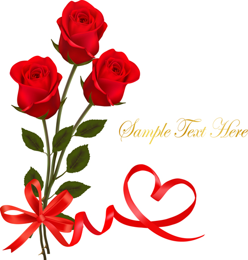 Red rose with ribbon Valentine day card vector Valentine rose ribbon red day card   