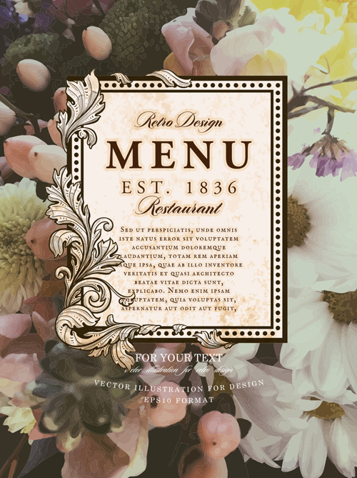 Vintage restaurant menu cover with flower blurs background vector 09 vintage restaurant flower cover background   