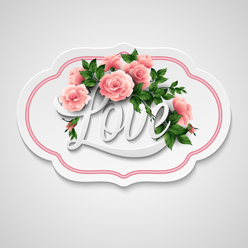 Valentine day card with pink flower vector 02 Valentine pink flower day card   