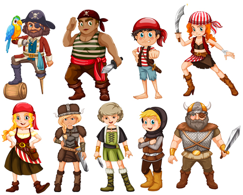 Cartoon pirate design vectors set 02 pirate cartoon   