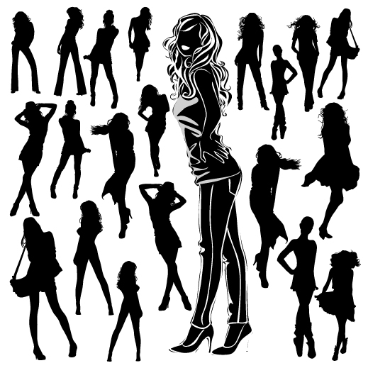 Different Women Silhouettes vector material 03 women silhouettes silhouette material different   