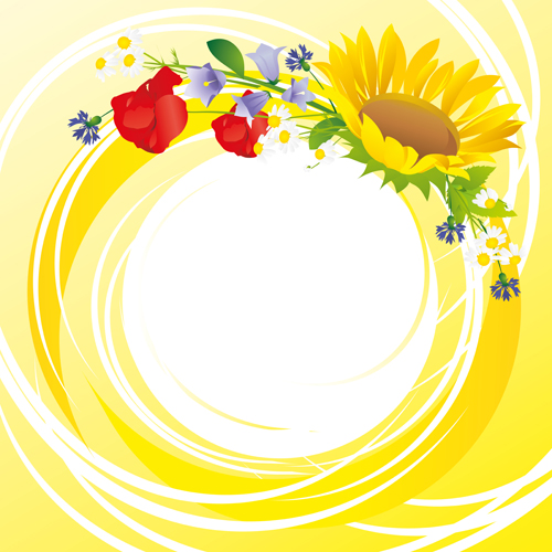 Flower with yellow round background vector graphics yellow flower background vector background   