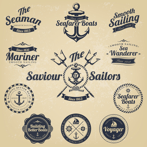 Set of Nautical labels vector 02 nautical labels label   