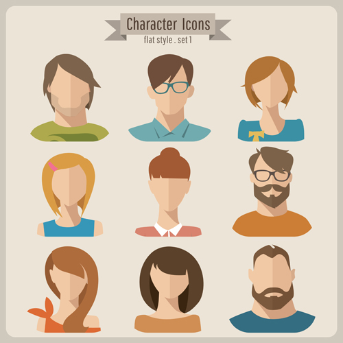 Flat style character icons vector material 02 icons flat character   