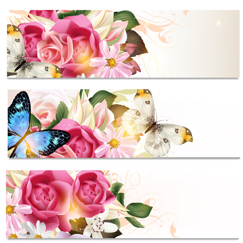 Flowers and butterflies banners vectors 01 flowers flower butterflies banners banner   