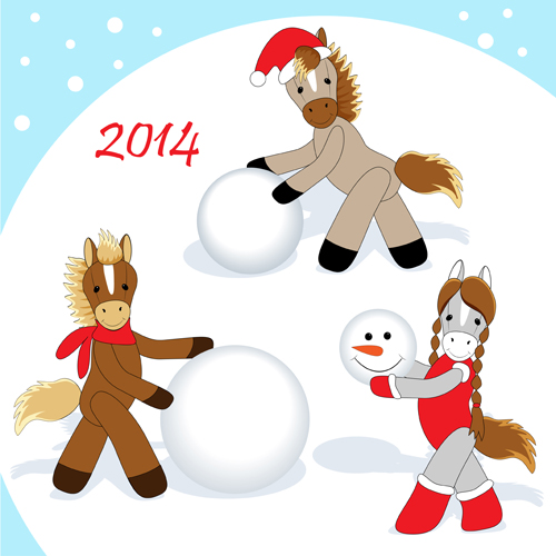 Funny Horses 2014 New Year design vector 01 new year new horse funny 2014   