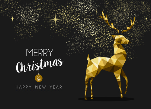 Black christmas background with geometric deer vector geometric deer christmas black background   