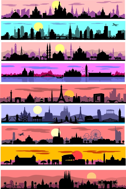 Islam styles city banners vector   