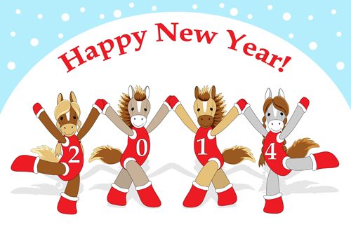 Funny Horses 2014 New Year design vector 03 new year new horses horse 2014   