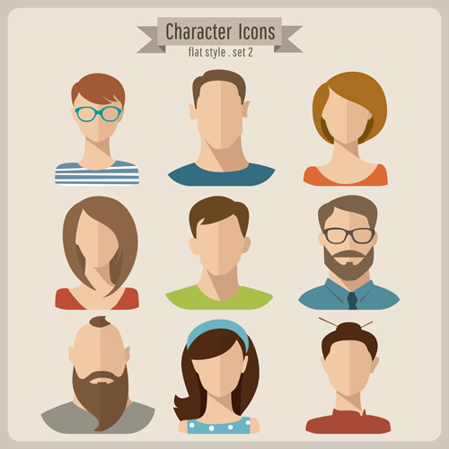 Flat style character icons vector material 01 icons flat character   