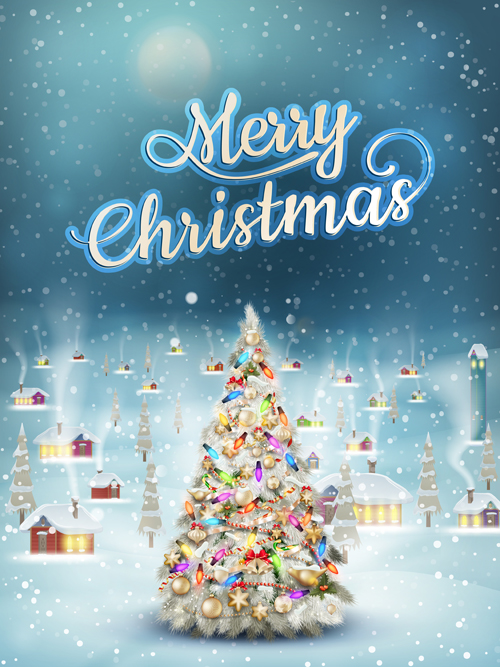 Christmas tree with snowflake background art vector 02   