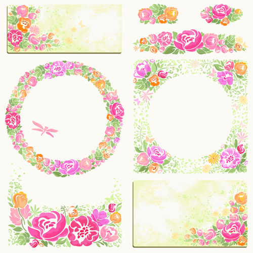 Pink flower frame and cards vector material vector material pink frame flower cards card   