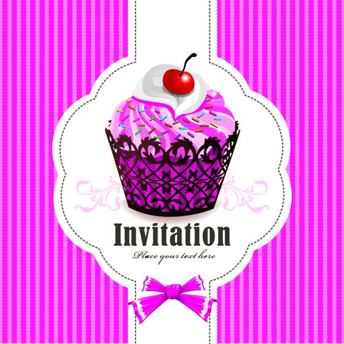 Cute Cupcakes Invitations cards vector set 04 invitation cute cupcake cards card   