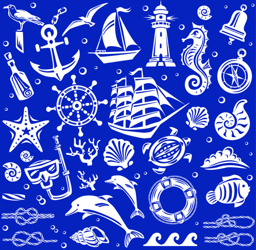 Nautical elements blue seamless pattern vector 01 seamless pattern nautical blue   