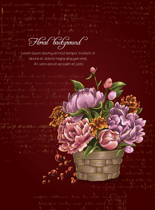 Retro background with floral vector 01 Retro font floral background   