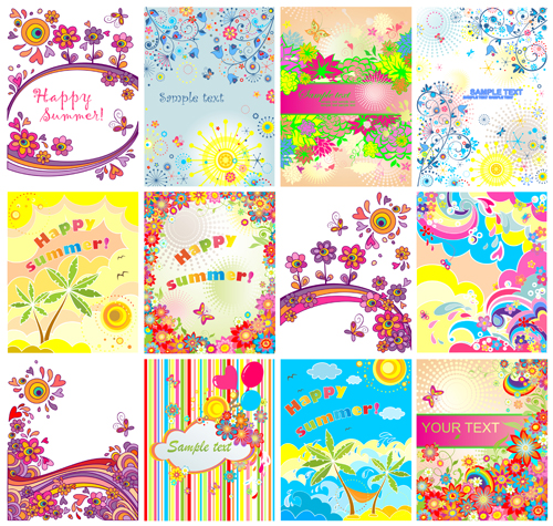 Happy summer floral vector background set Vector Background summer happy floral background   