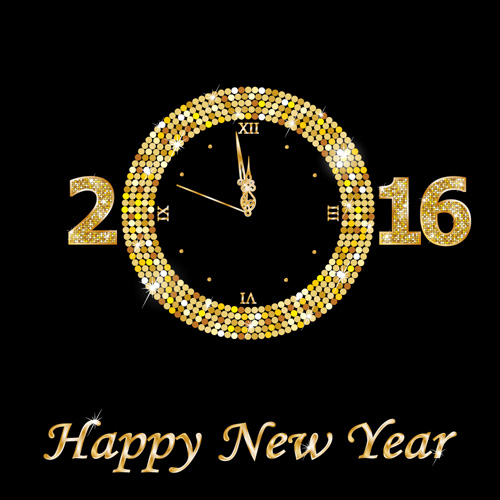 Happy new year 2016 golden clock vector year new happy golden clock 2016   