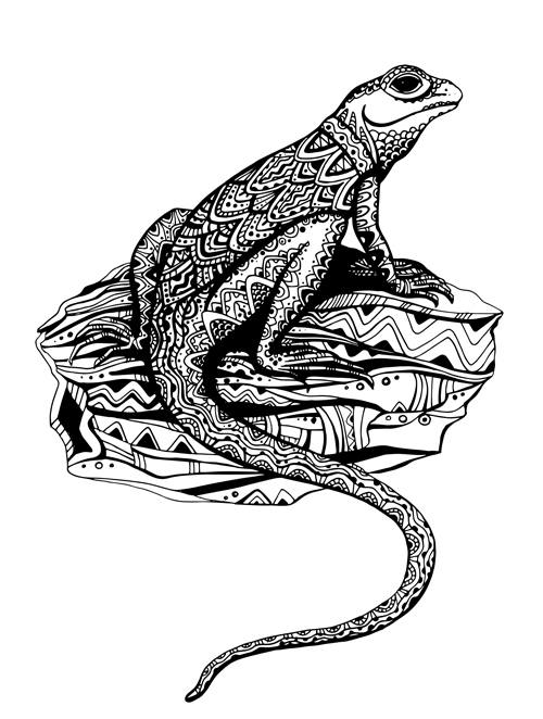 Hand drawn Lizard floral vector   