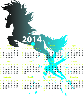Calendar 2014 with Splash horse illustration vector 03 splash illustration horse calendar   