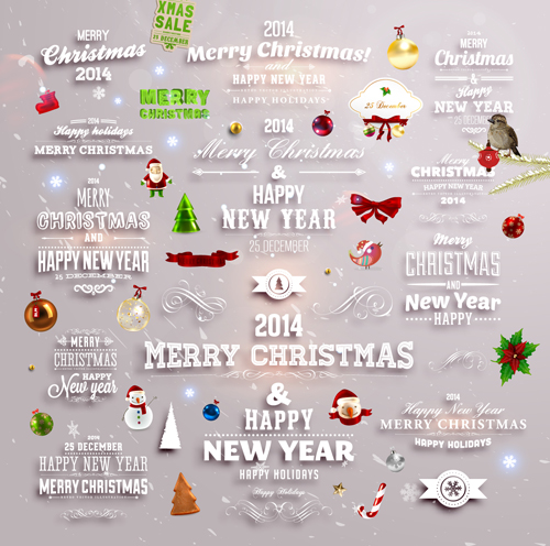 2014 New Year and Christmas labels with decor vector 05 new year new labels label christmas 2014   
