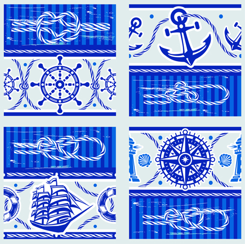 Nautical elements blue seamless pattern vector 03 seamless pattern nautical elements   