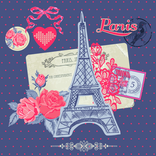 Paris with romantic elements vector material vector material romantic roman paris elements element   