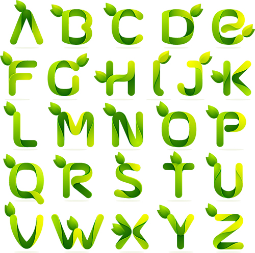 Green leaves alphabets abstract vector leaves green alphabets abstract   