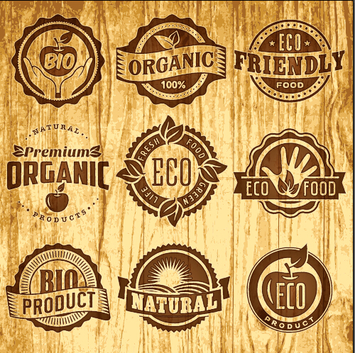Brown retro eco food labels vector Retro font labels label food label food brown   
