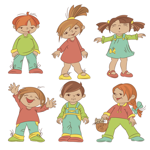 Set of cute cartoon children vector 01 cute cartoon cute children   