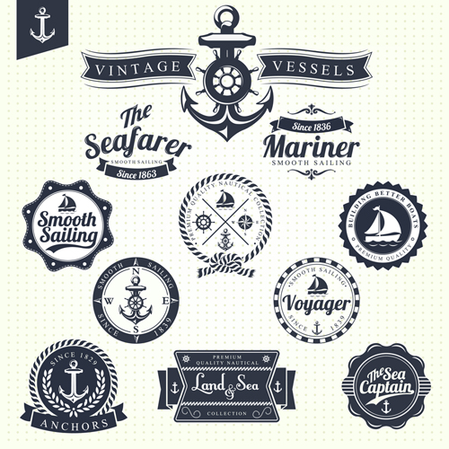 Set of Nautical labels vector 03 nautical labels label   